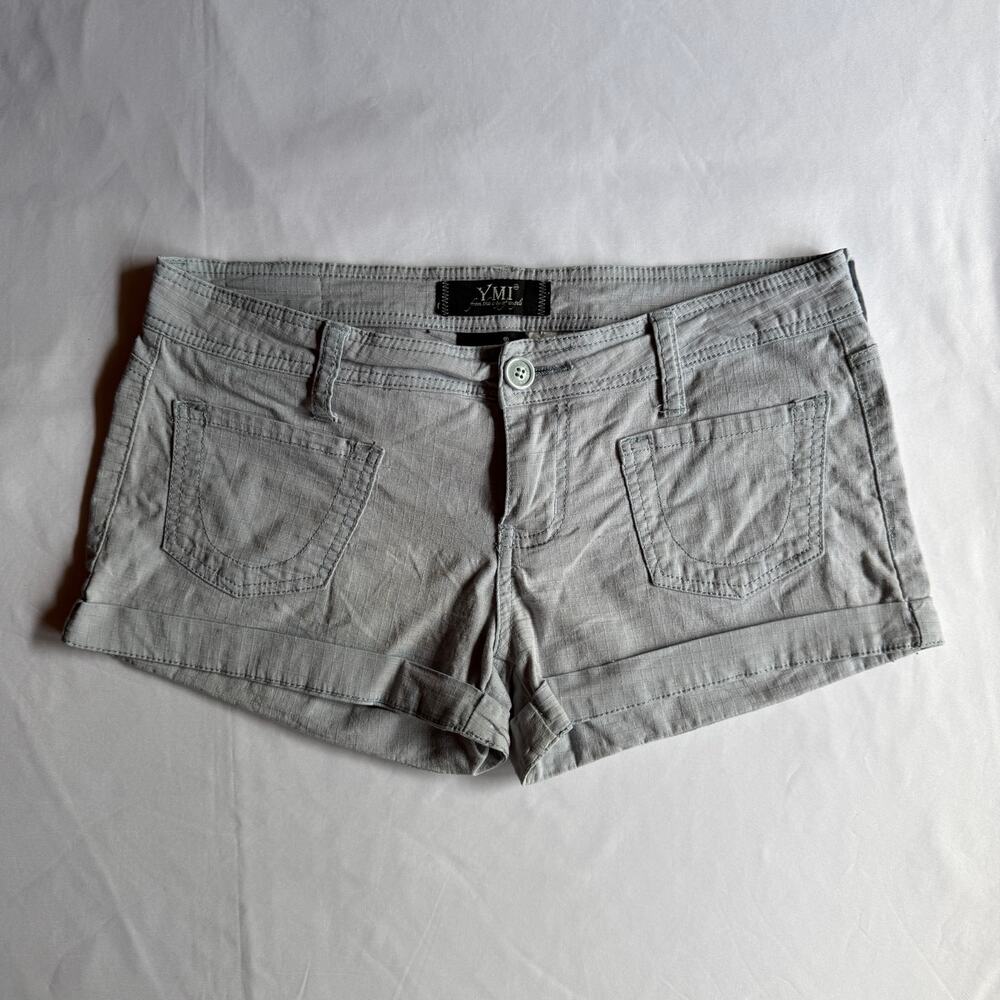 YMI Icy Blue Low Rise Micro Mini Shorts Size 7 Y2K McBling Streetwear Hip Hugger
